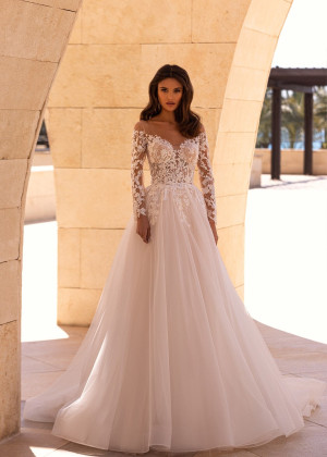 Beaded Ivory Lace Tulle Wedding Dress With Horsehair Trim Beaded Ivory Lace Tulle Wedding Dress With Horsehair Trim